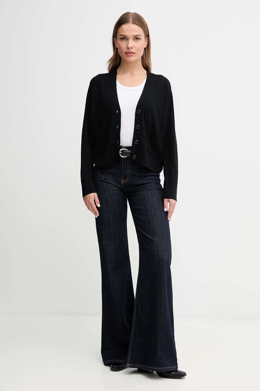 Шерстяной кардиган United Colors of Benetton цвет чёрный лёгкий 11AHD604R