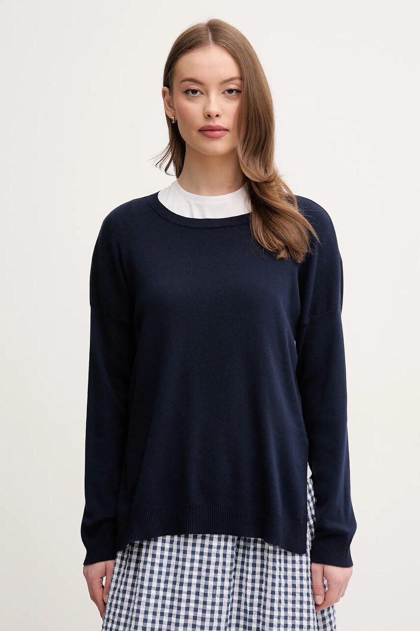 United Colors of Benetton pulover de bumbac femei, culoarea bleumarin, light, 1091D10D7