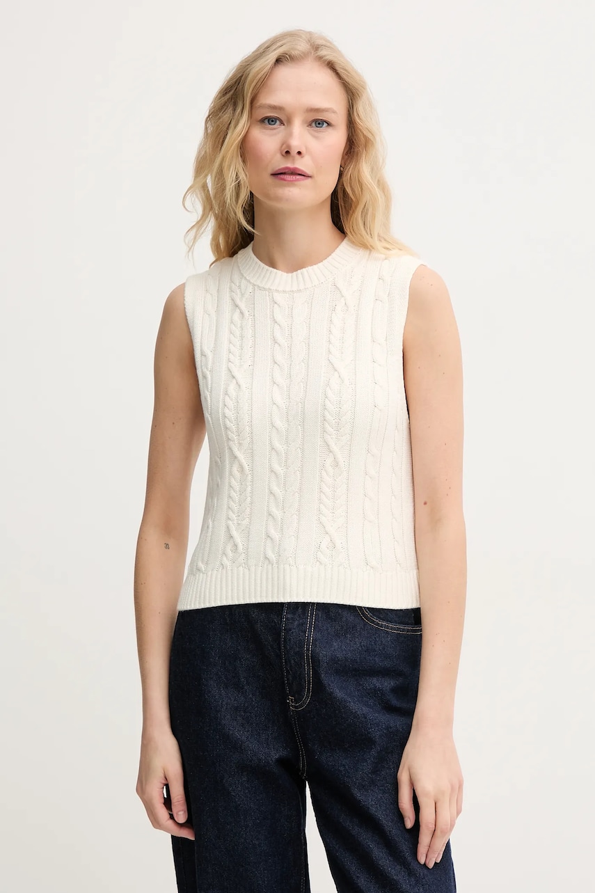 United Colors of Benetton vestă din bumbac femei, culoarea bej, călduros, 1694D10CM United Colors of Benetton vestă din bumbac femei, culoarea bej, călduros, 1694D10CM