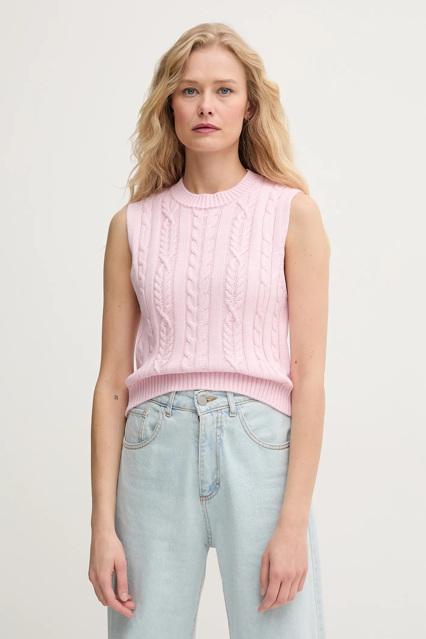 United Colors of Benetton vestă din bumbac femei, culoarea roz, călduros, 1694D10CM