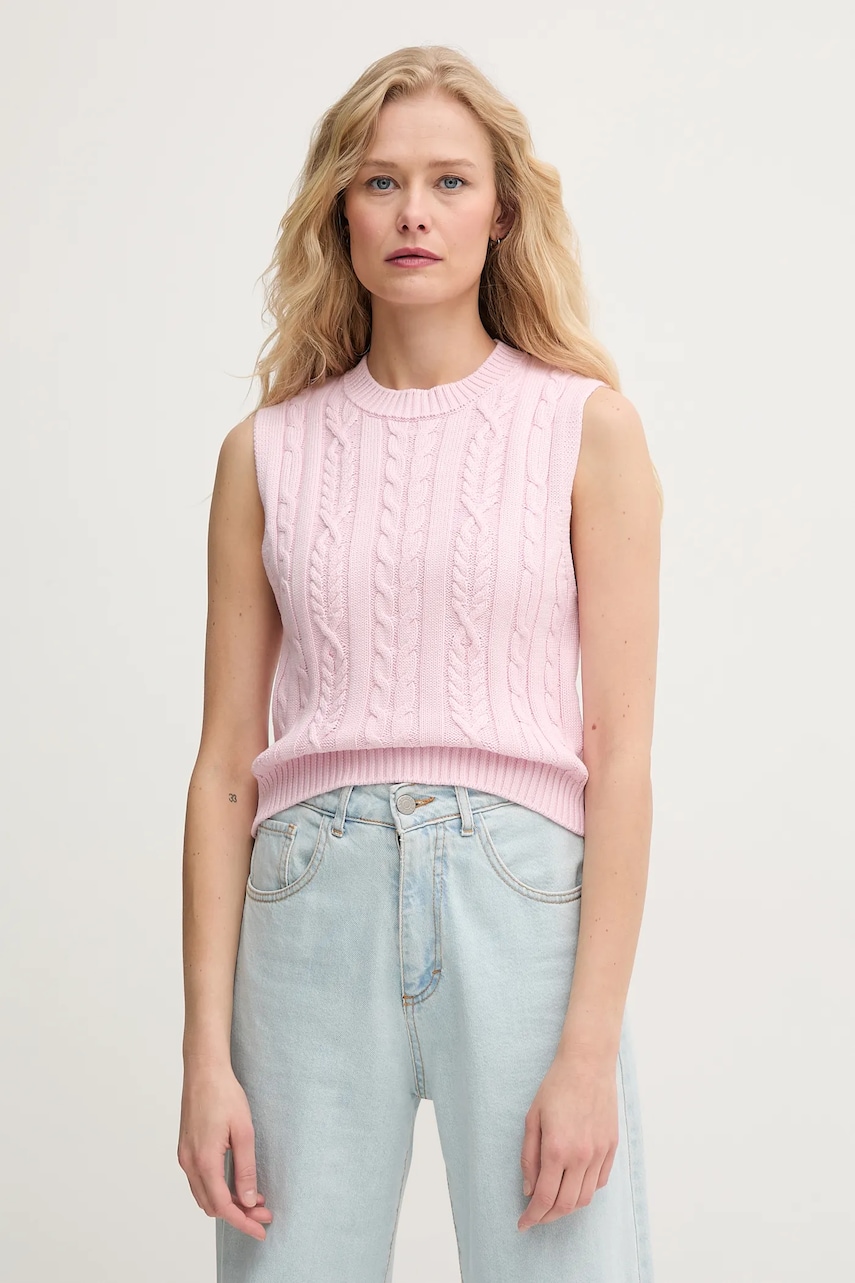 United Colors of Benetton vestă din bumbac femei, culoarea roz, călduros, 1694D10CM United Colors of Benetton vestă din bumbac femei, culoarea roz, călduros, 1694D10CM