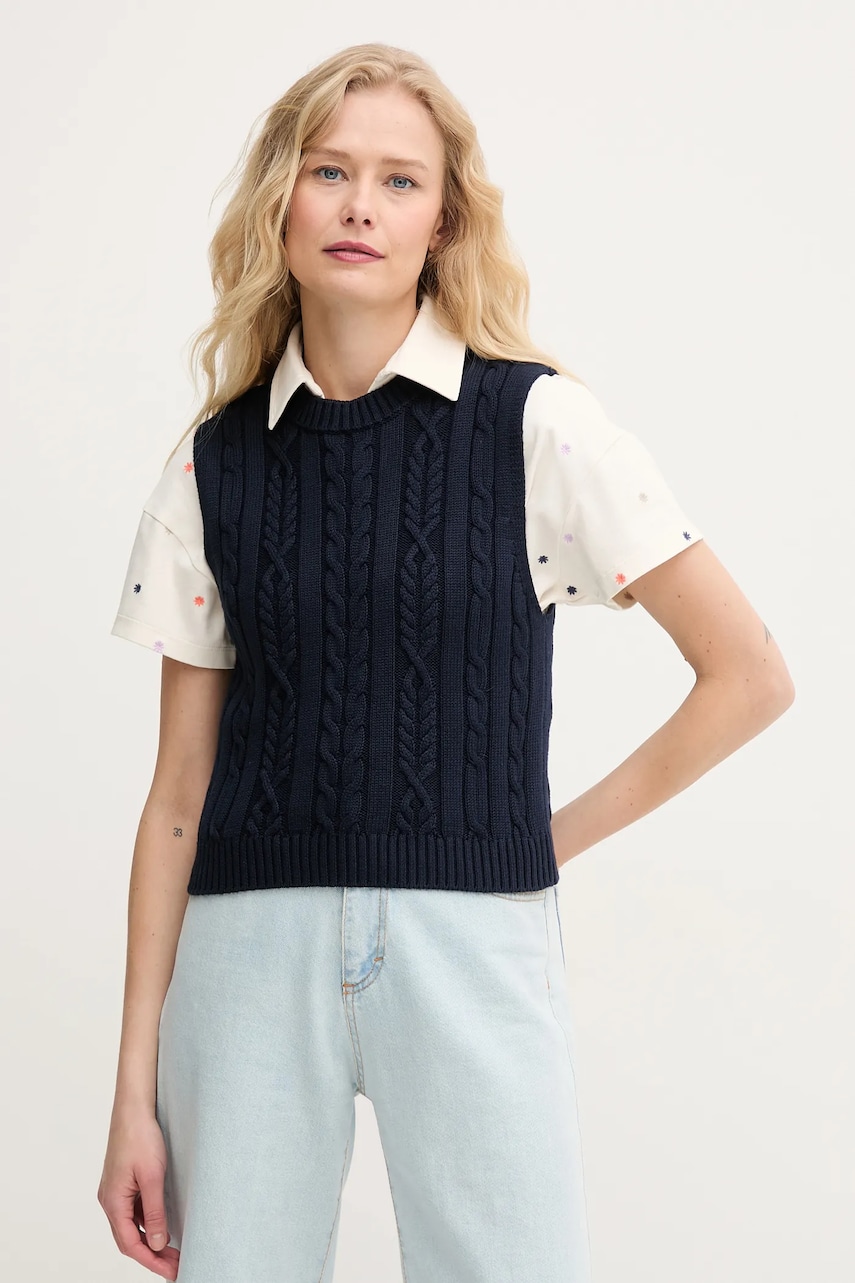 United Colors of Benetton vestă din bumbac femei, culoarea bleumarin, călduros, 1694D10CM United Colors of Benetton vestă din bumbac femei, culoarea bleumarin, călduros, 1694D10CM