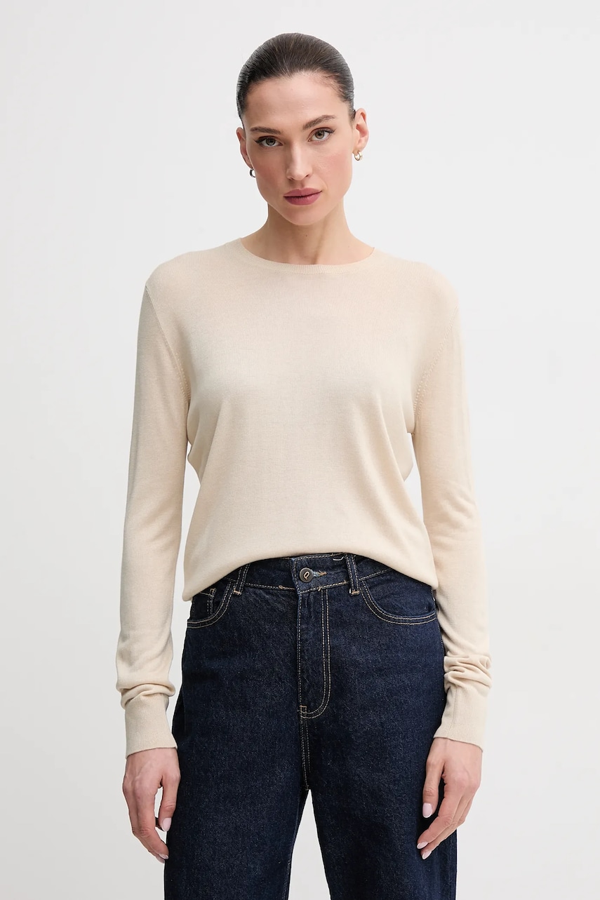 United Colors of Benetton pulover din amestec de matase femei, culoarea bej, light, 1ZRED10CP