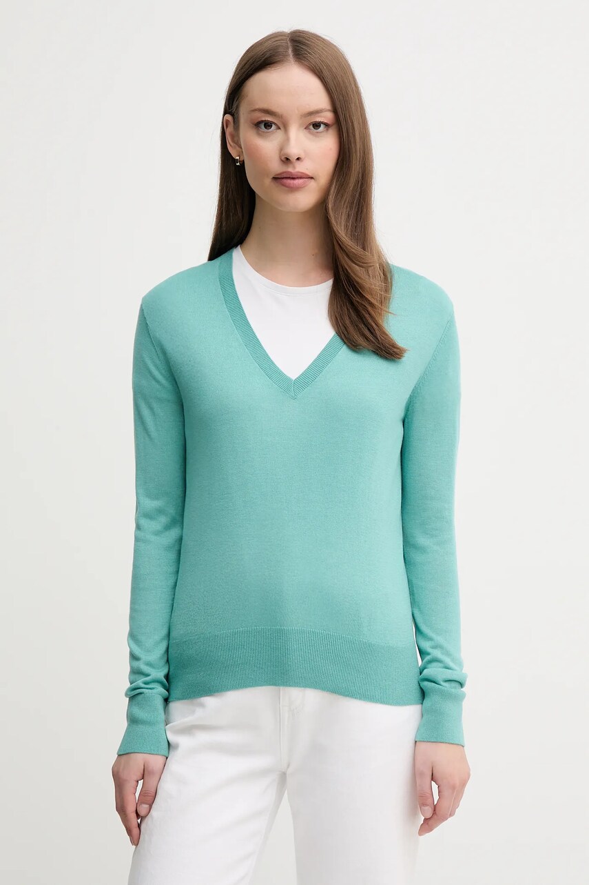 United Colors of Benetton pulover din amestec de mătase culoarea turcoaz, light, 1ZRED402L
