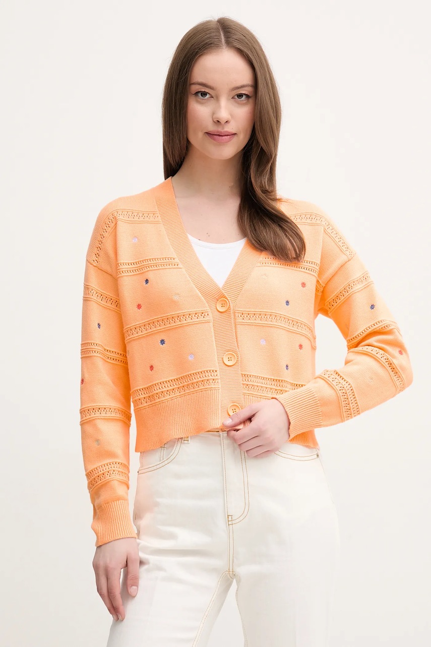 Βαμβακερή ζακέτα United Colors of Benetton χρώμα: πορτοκαλί, 10C1E604W φωτογραφία