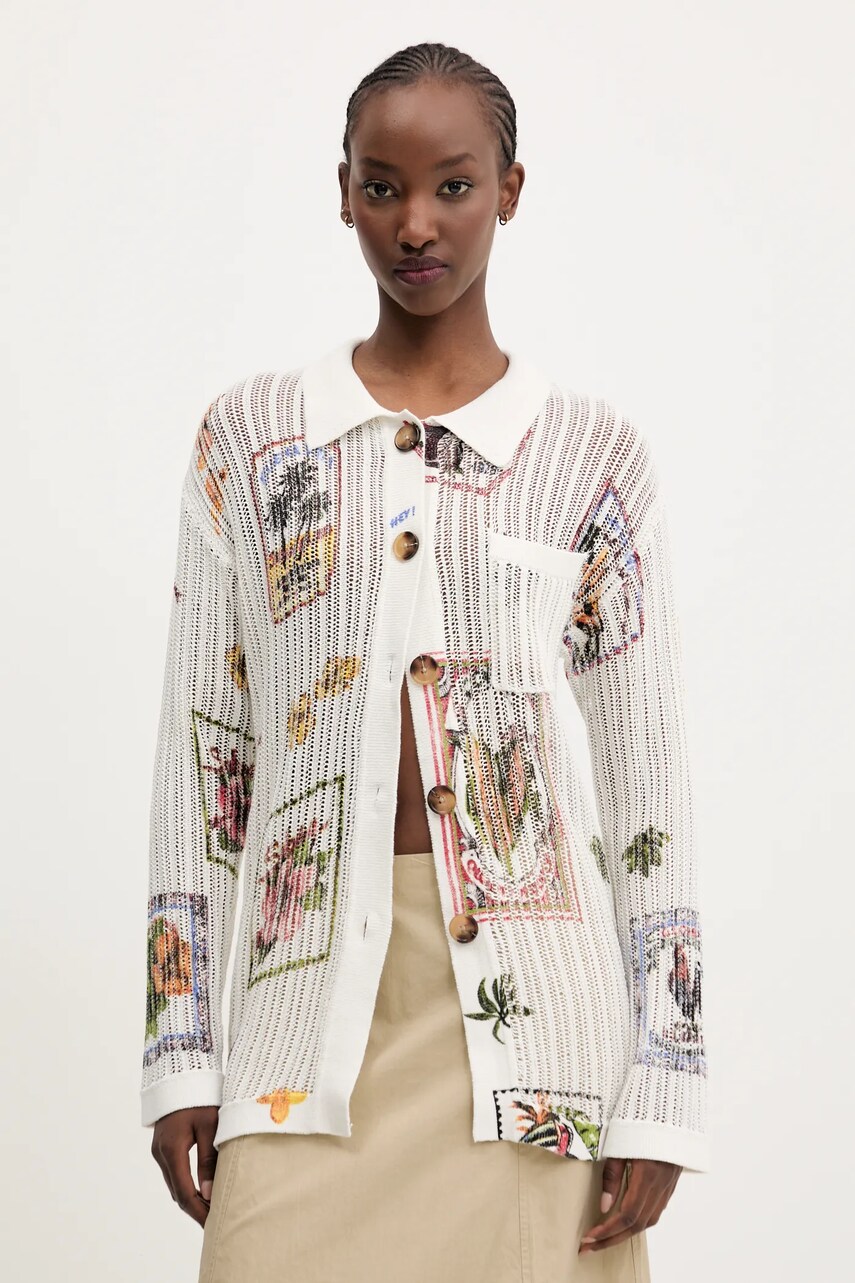 Desigual cardigan BASSEL femei, culoarea alb, light, 25SWJF35