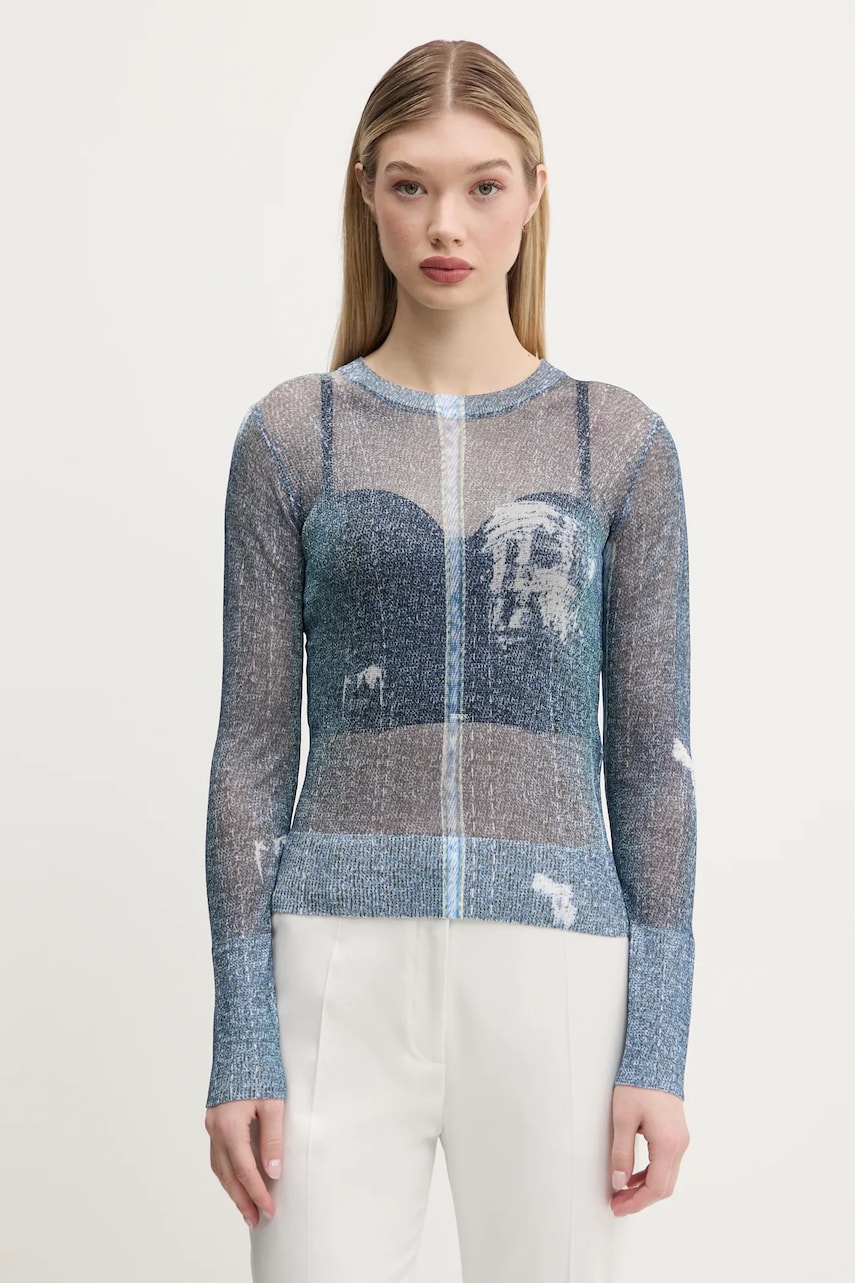 Desigual longsleeve DEMS femei, culoarea albastru marin, 25SWJF07 Desigual longsleeve DEMS femei, culoarea albastru marin, 25SWJF07