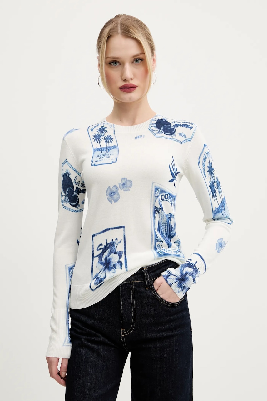 Desigual pulover din amestec de in TAMPERE femei, culoarea alb, light, 25SWJF32 Desigual pulover din amestec de in TAMPERE femei, culoarea alb, light, 25SWJF32