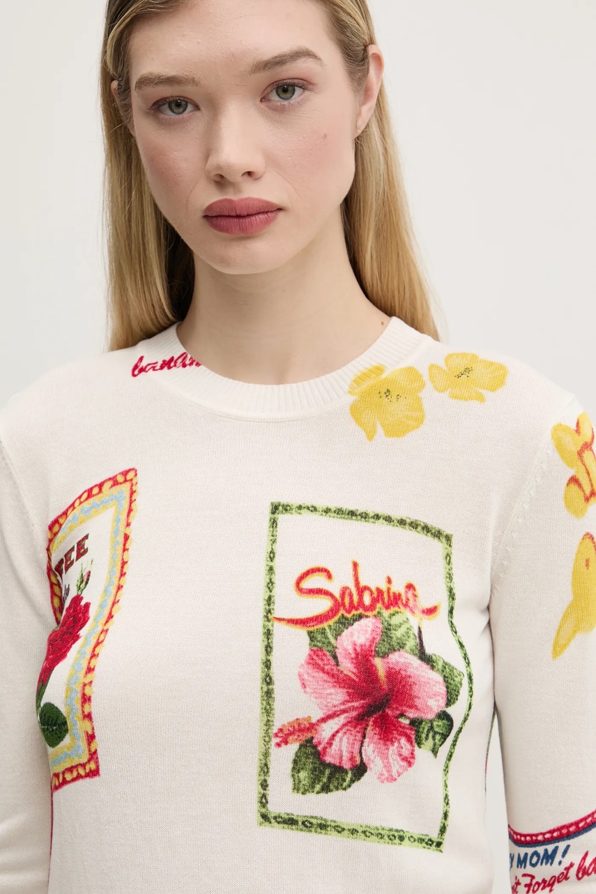 Πουλόβερ από λινό μείγμα Desigual TAMPERE γυναικείο, χρώμα: μπεζ, 25SWJF32 φωτογραφία