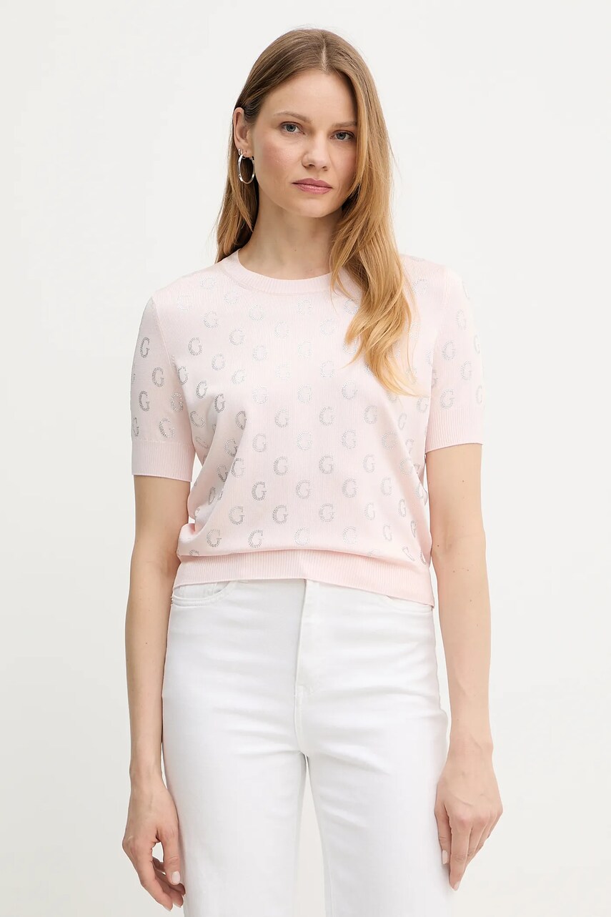 Levně Tričko Guess JASMINE dámské, růžová barva, W5GR05 Z3D60