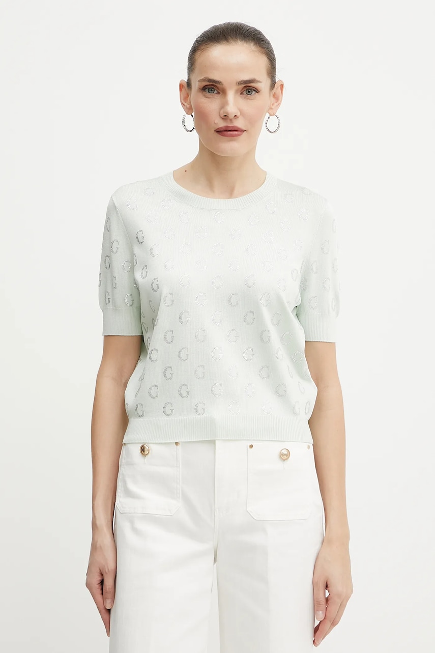 Levně Tričko Guess JASMINE dámské, zelená barva, W5GR05 Z3D60