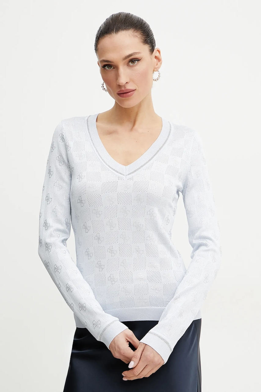 Levně Svetr Guess ROSIE dámský, modrá barva, lehký, W5GR07 Z3D60