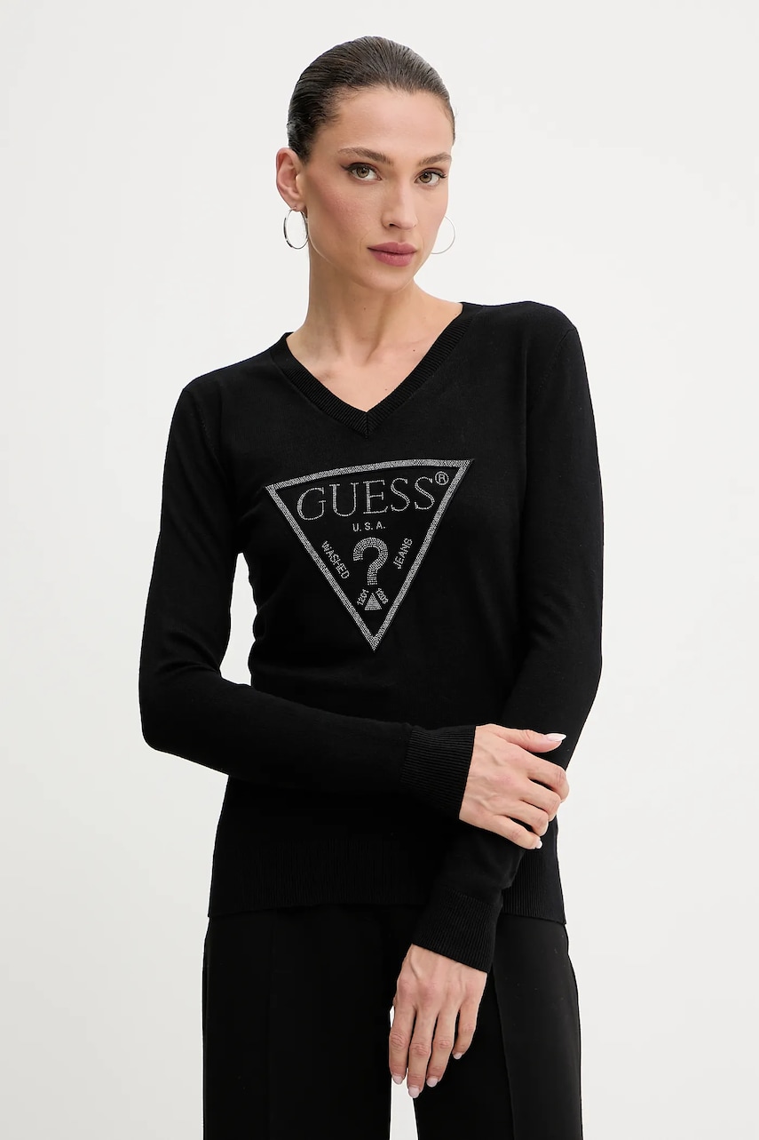 Levně Svetr Guess MIRIAM dámský, černá barva, lehký, W5GR19 Z2NQ2