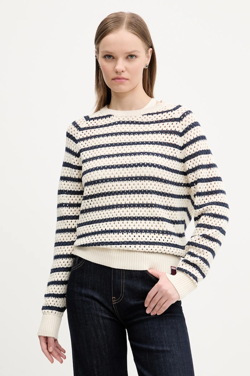 Superdry pulover de bumbac femei, culoarea bej, călduros, W6110620A-E1P Superdry pulover de bumbac femei, culoarea bej, călduros, W6110620A-E1P
