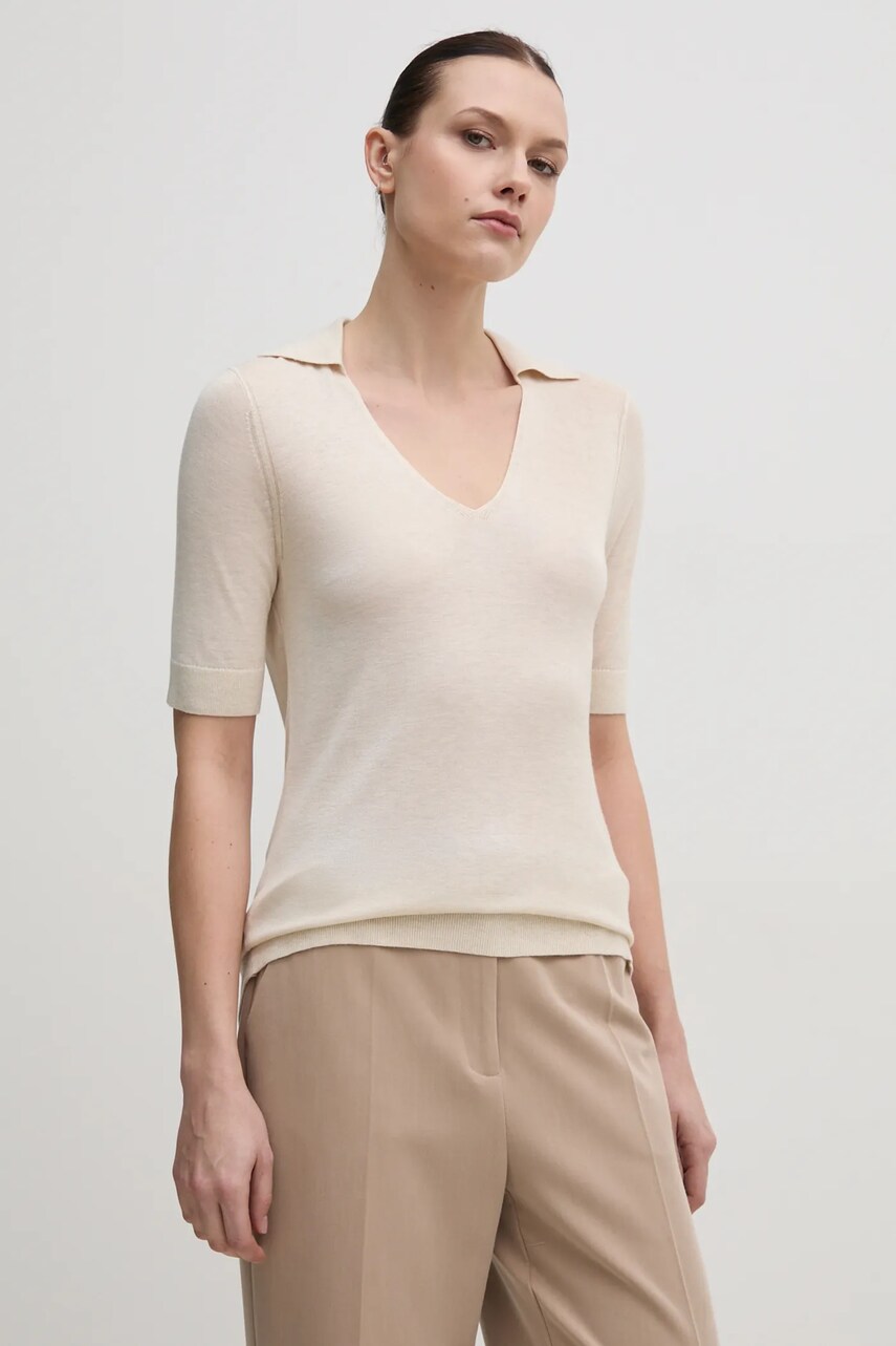 Levně Svetr z hedvábné směsi Calvin Klein béžová barva, lehký, K20K208200