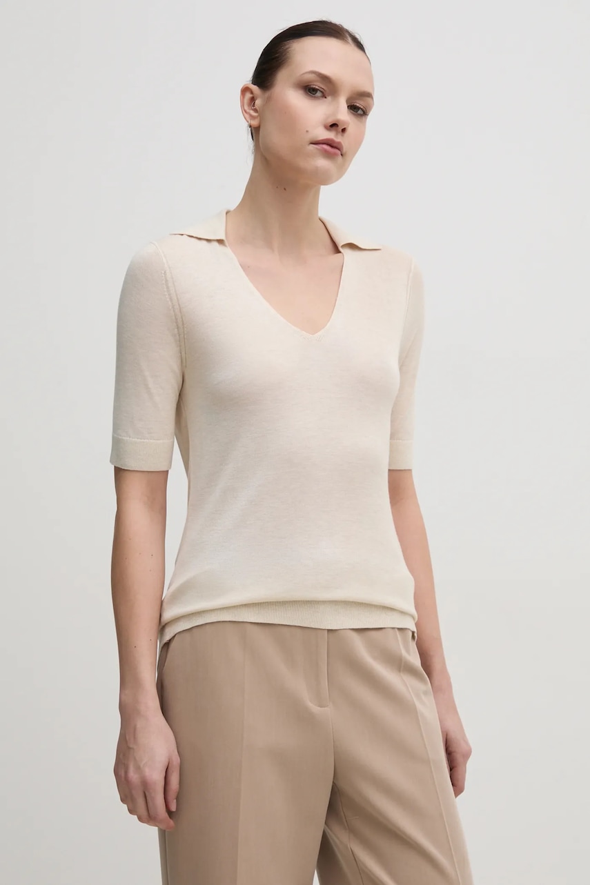 Svetr z hedvábné směsi Calvin Klein béžová barva, lehký, K20K208200