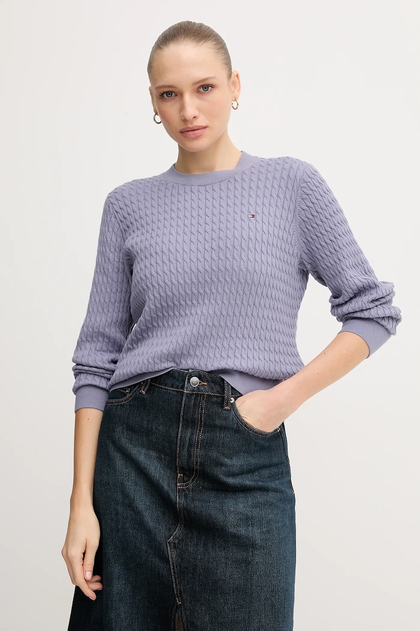 

Памучен пуловер Tommy Hilfiger в бежово от лека материя WW0WW44993, Виолетов