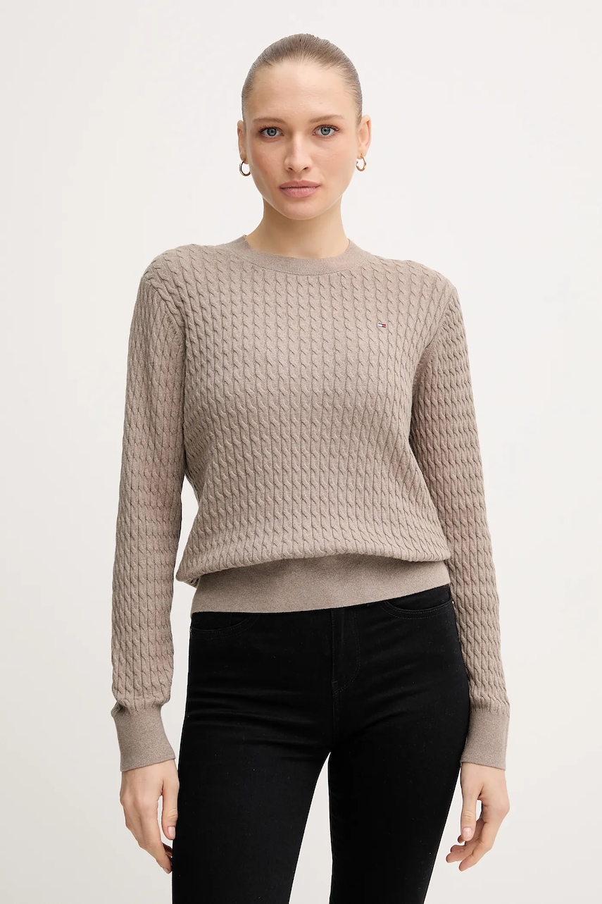 

Памучен пуловер Tommy Hilfiger в бежово от лека материя WW0WW44993, Бежов