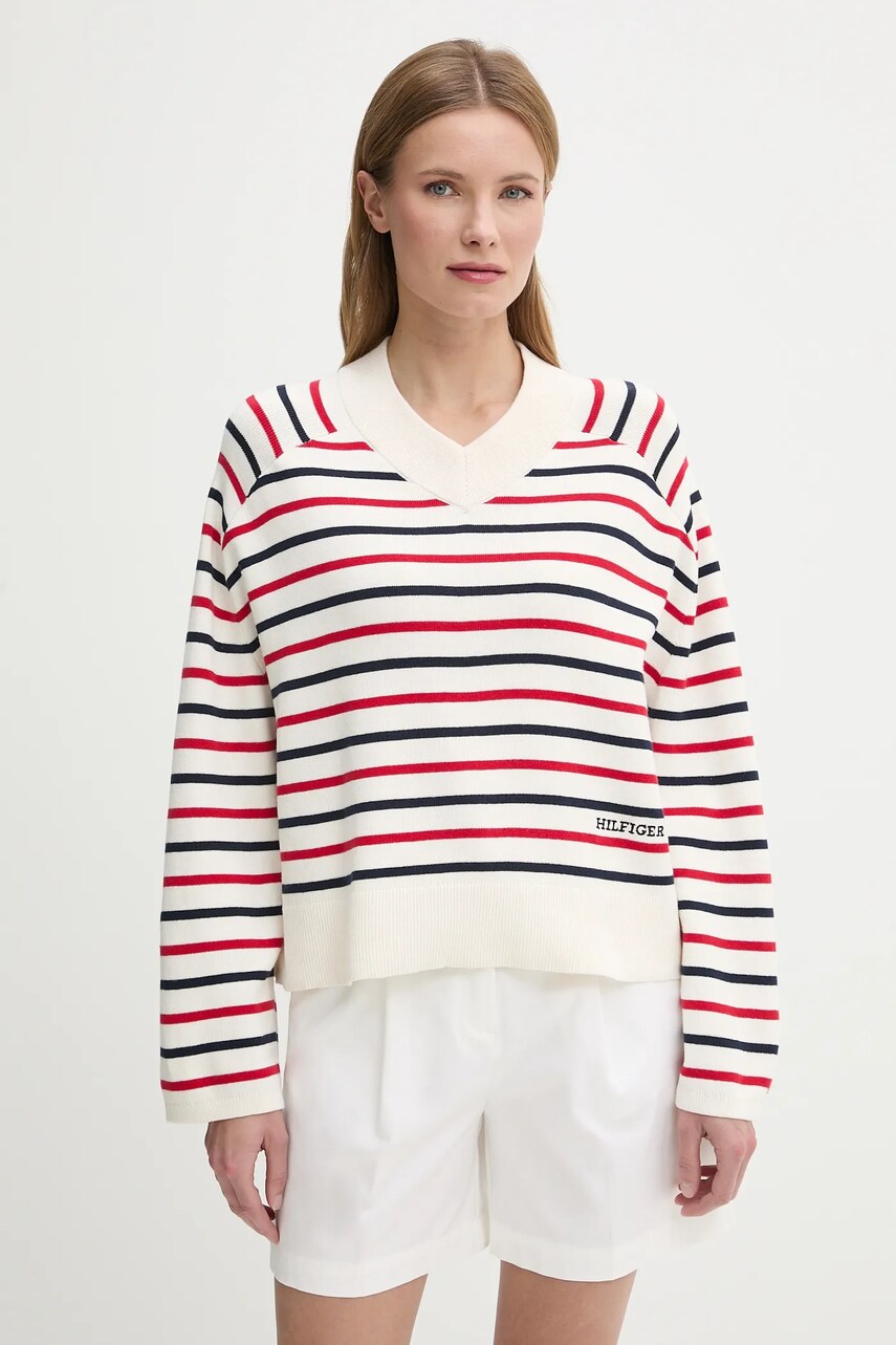 

Памучен пуловер Tommy Hilfiger дамски в бежово WW0WW45401, Бежов