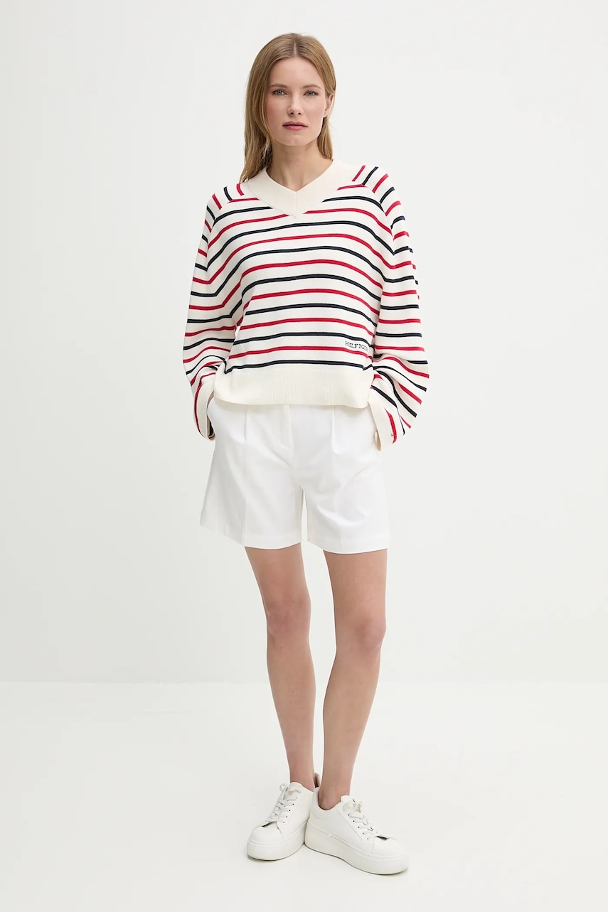 Хлопковый свитер Tommy Hilfiger женский цвет бежевый WW0WW45401 Хлопковый свитер Tommy Hilfiger женский цвет бежевый WW0WW45401