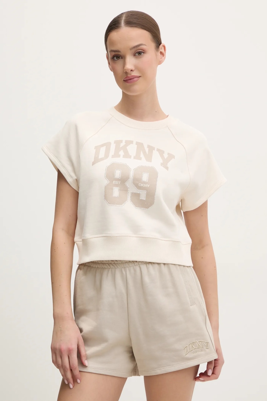 Dkny tricou din bumbac femei, culoarea bej, DP5T1231 Dkny tricou din bumbac femei, culoarea bej, DP5T1231