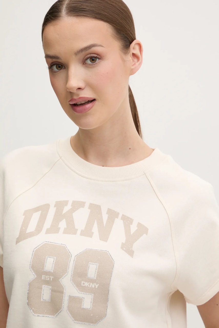 Βαμβακερό μπλουζάκι Dkny γυναικείο, χρώμα: μπεζ, DP5T1231 φωτογραφία