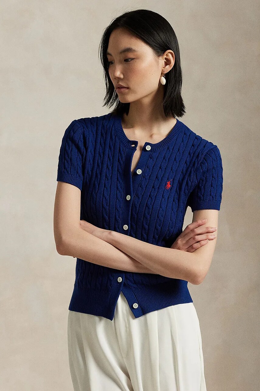 Levně Bavlněný kardigan Polo Ralph Lauren dámský, modrá barva, 211965760