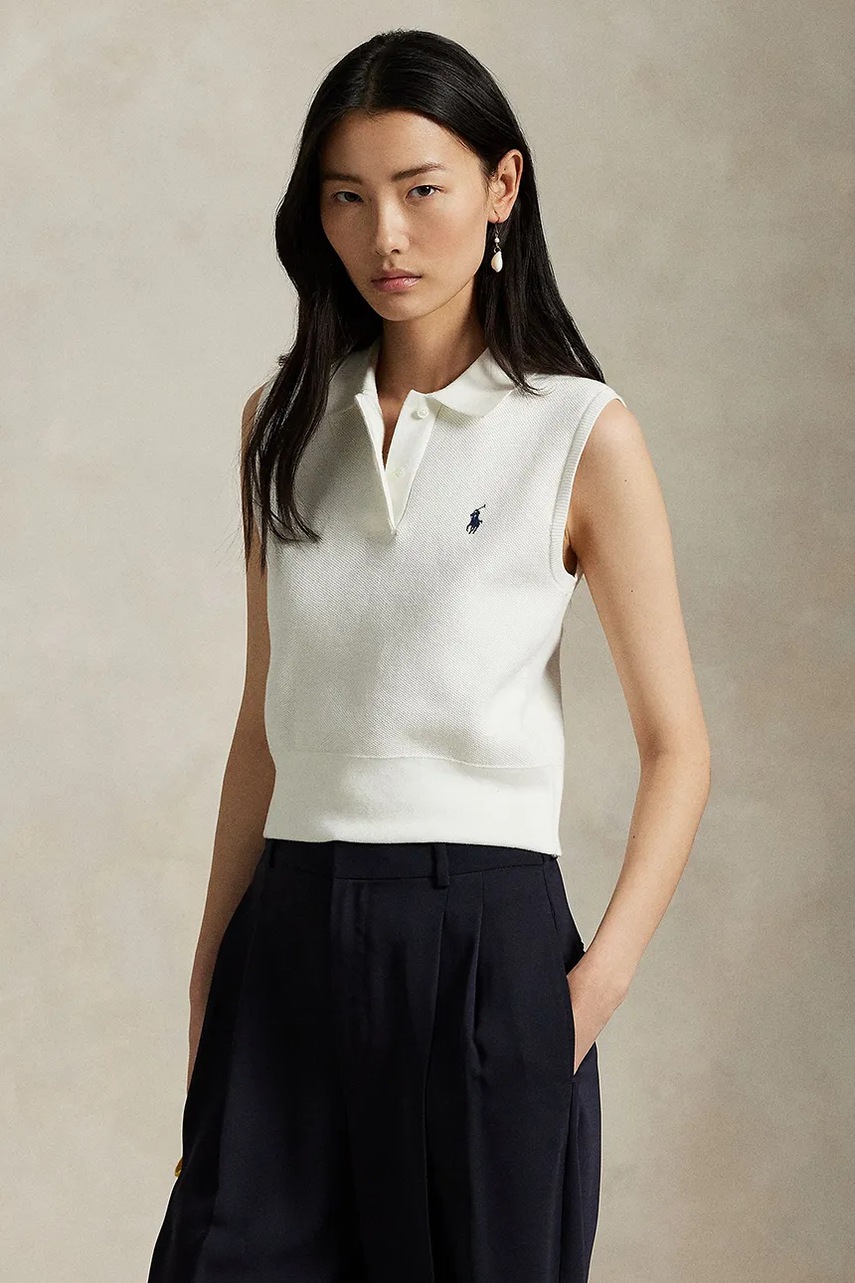 Levně Bavlněná vesta Polo Ralph Lauren dámská, bílá barva, 211970666