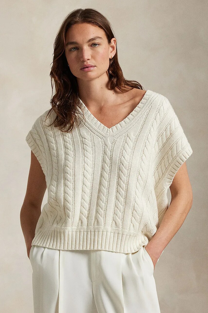 Levně Bavlněný svetr Polo Ralph Lauren dámský, bílá barva, 211970525