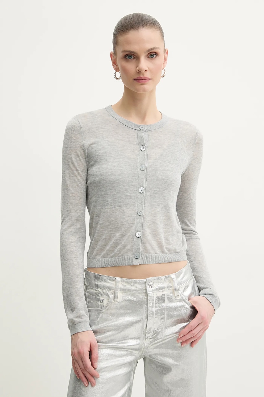 MICHAEL Michael Kors cardigan cu amestec de mătase femei, culoarea gri, light, MS5615MGW2 MICHAEL Michael Kors cardigan cu amestec de mătase femei, culoarea gri, light, MS5615MGW2