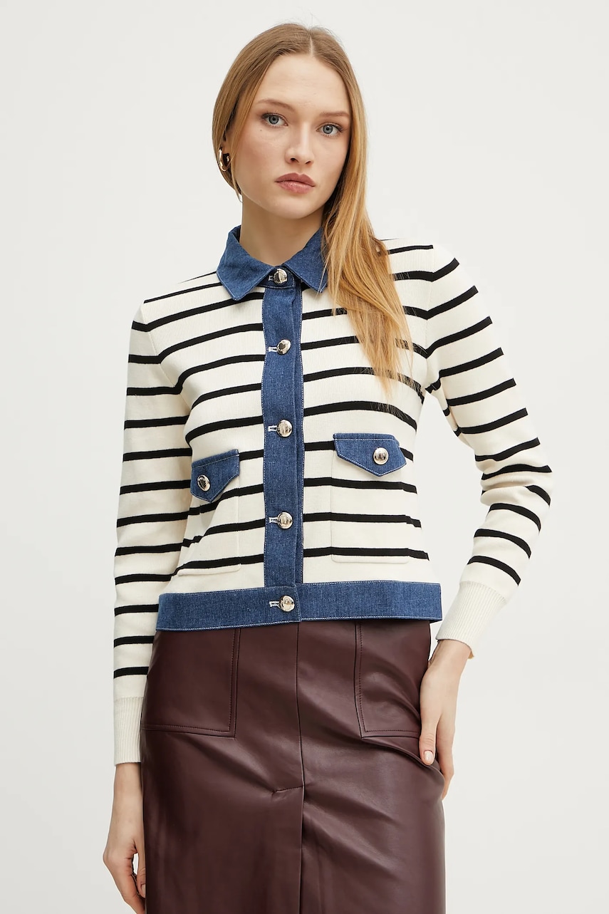 Morgan cardigan din bumbac MNAKI femei, culoarea bej, MNAKI