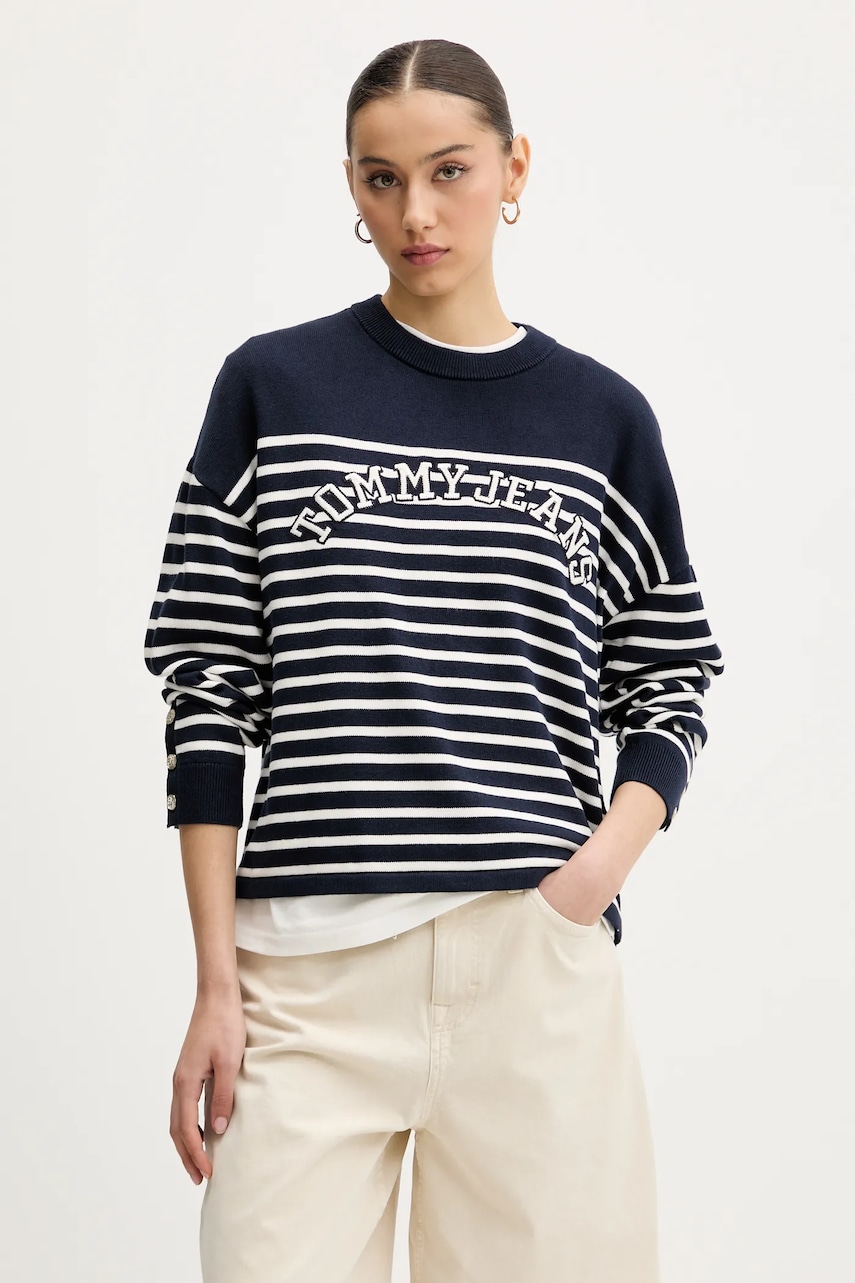Tommy Jeans pulover de bumbac femei, culoarea bleumarin, DW0DW20251 Tommy Jeans pulover de bumbac femei, culoarea bleumarin, DW0DW20251