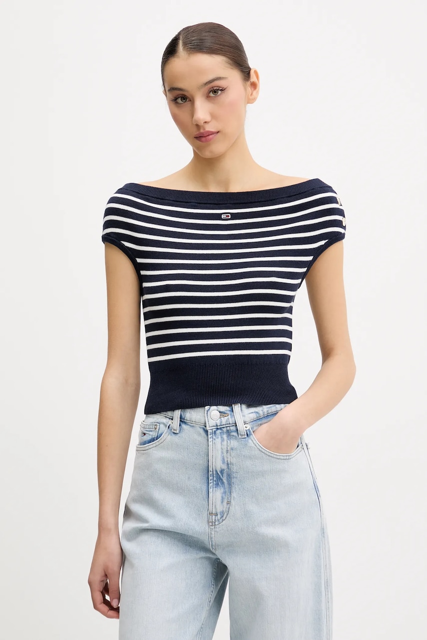 Tommy Jeans pulover de bumbac culoarea bleumarin, light, DW0DW20252