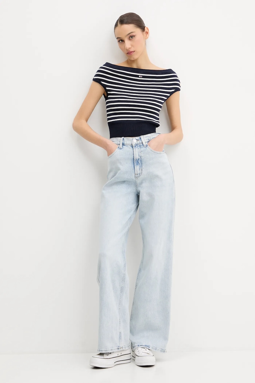 Хлопковый свитер Tommy Jeans цвет синий лёгкий DW0DW20252 Хлопковый свитер Tommy Jeans цвет синий лёгкий DW0DW20252