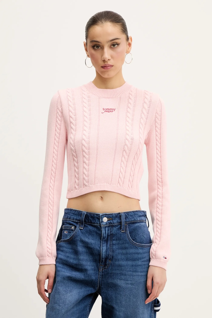 Tommy Jeans pulover de bumbac culoarea roz, DW0DW20256 Tommy Jeans pulover de bumbac culoarea roz, DW0DW20256