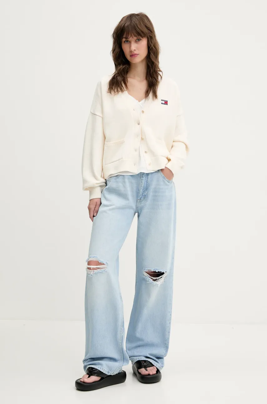 Хлопковый кардиган Tommy Jeans цвет бежевый DW0DW20257 Хлопковый кардиган Tommy Jeans цвет бежевый DW0DW20257