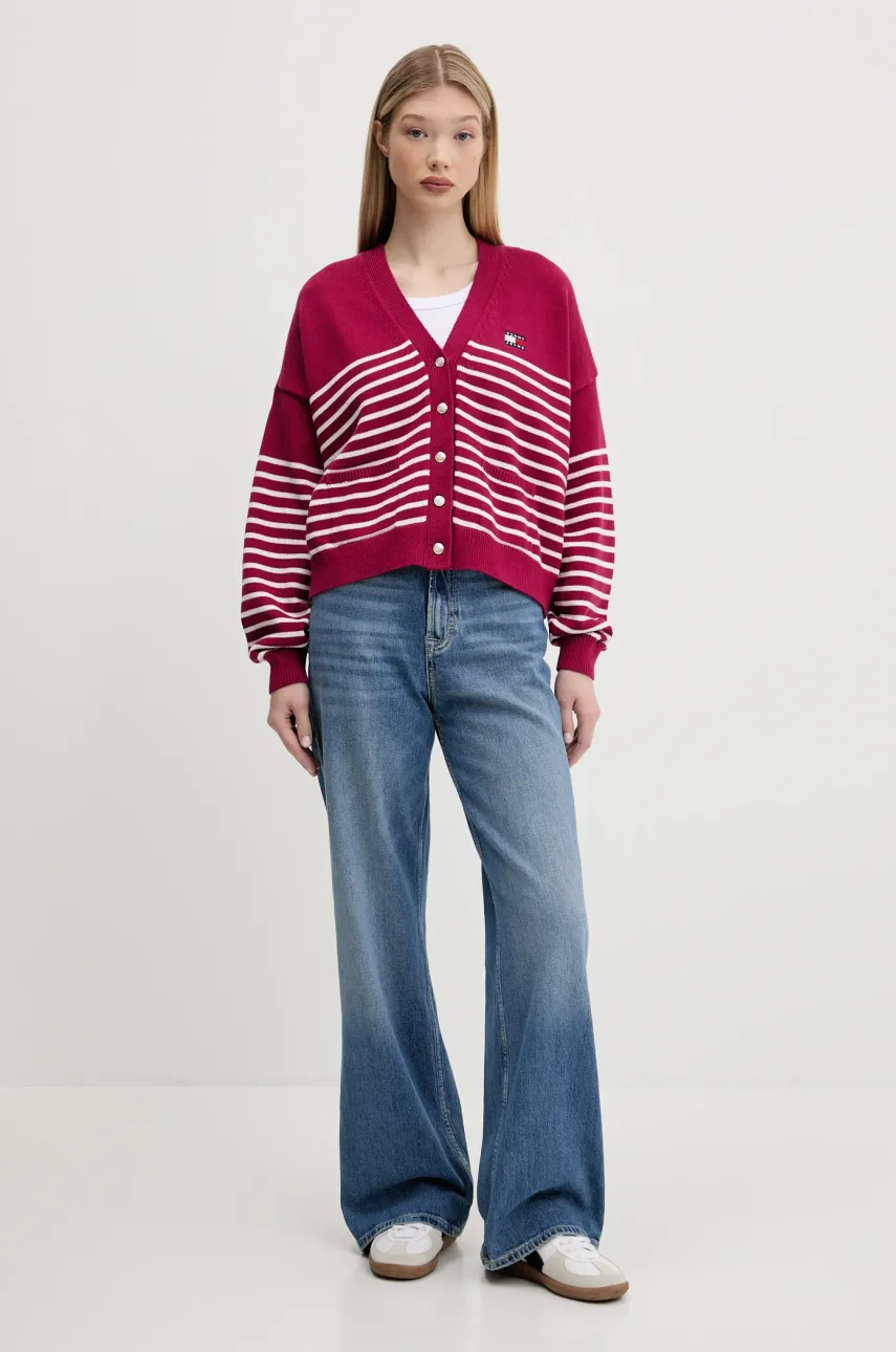 Хлопковый кардиган Tommy Jeans цвет розовый DW0DW20257 Хлопковый кардиган Tommy Jeans цвет розовый DW0DW20257