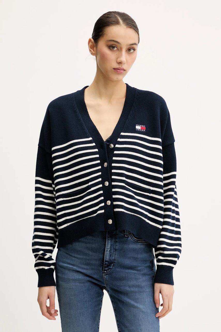 Tommy Jeans cardigan din bumbac culoarea bleumarin, DW0DW20257