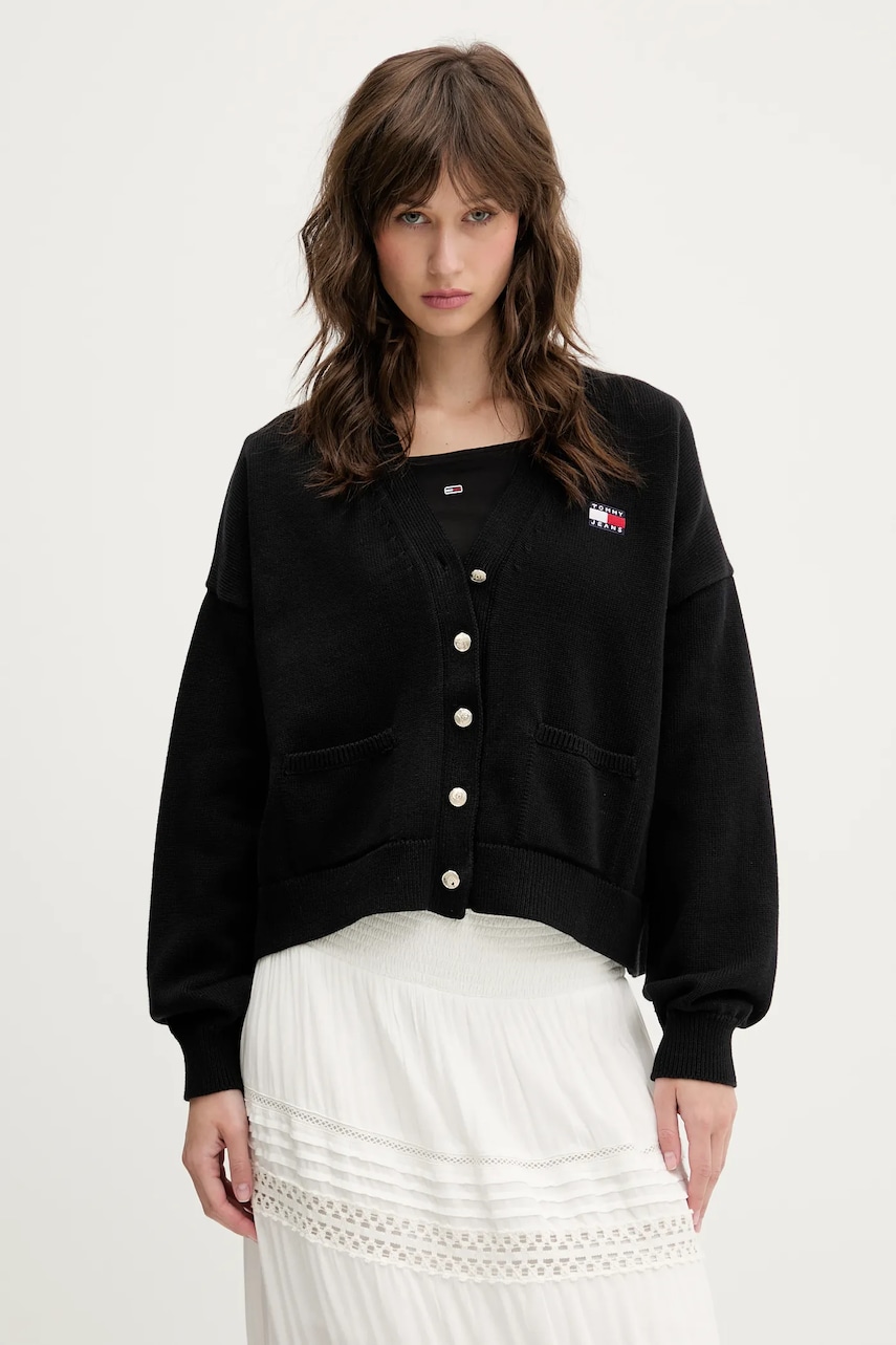 Tommy Jeans cardigan din bumbac culoarea negru, DW0DW20257 Tommy Jeans cardigan din bumbac culoarea negru, DW0DW20257