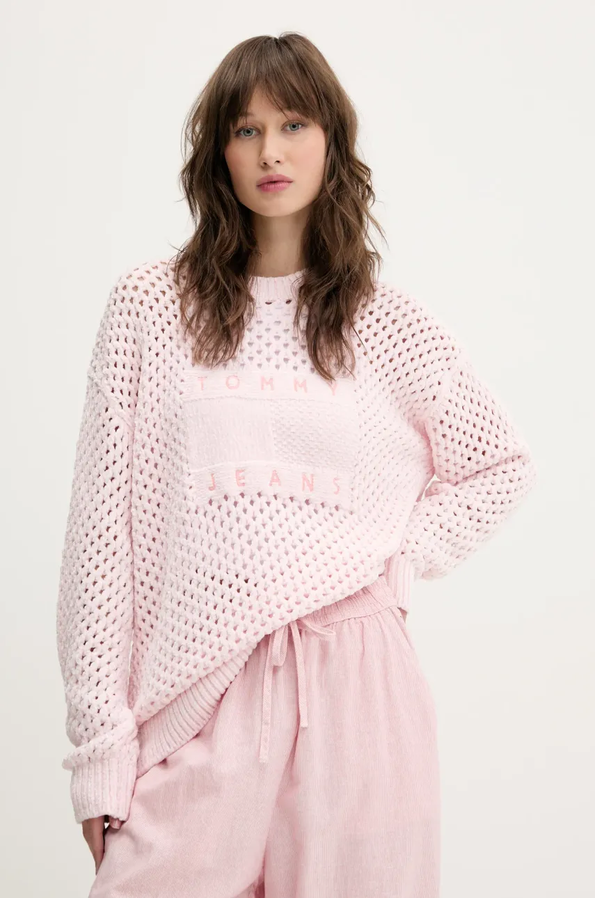 Levně Svetr Tommy Jeans dámský, růžová barva, DW0DW20262
