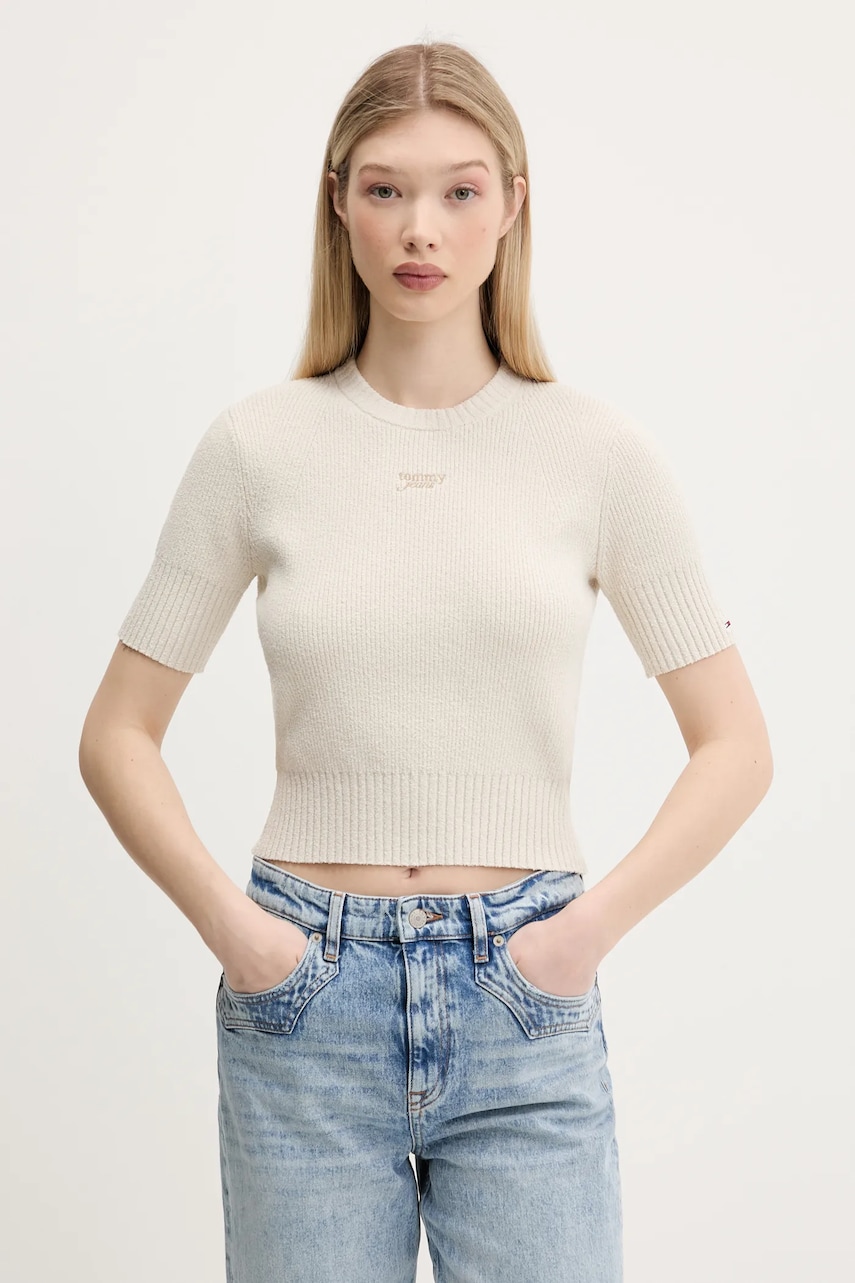Levně Svetr Tommy Jeans dámský, béžová barva, DW0DW20380
