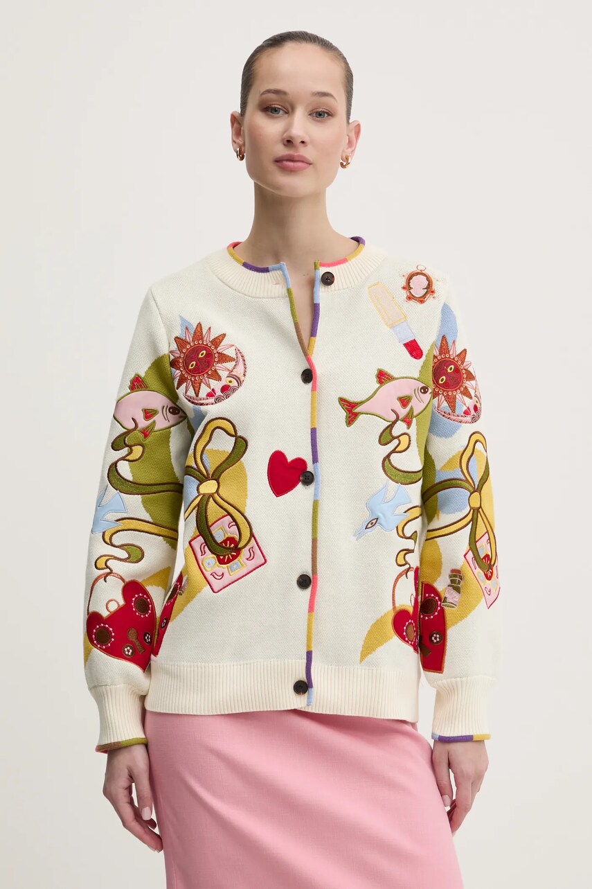 Never Fully Dressed cardigan din bumbac culoarea bej, NFDKN571