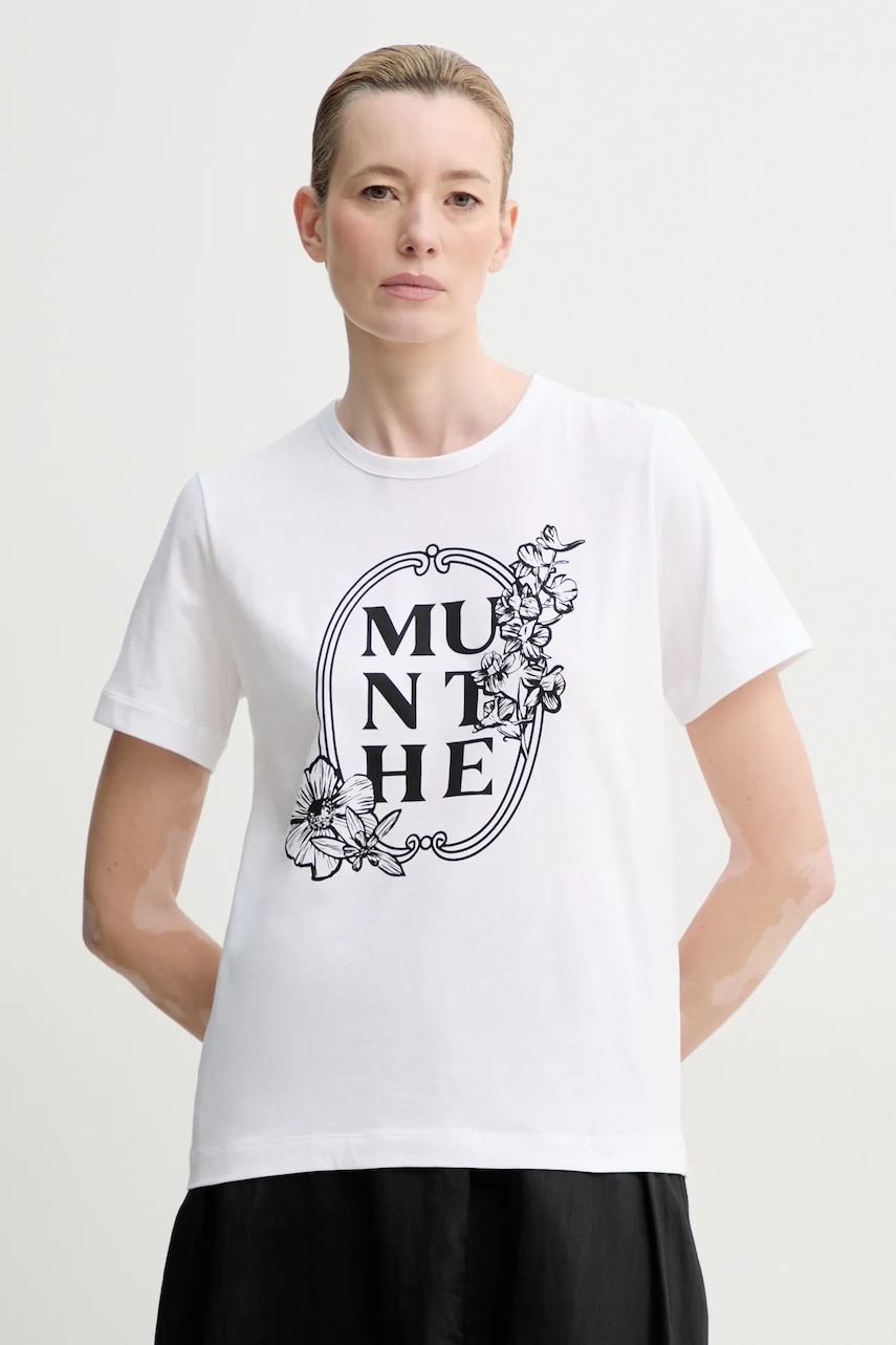 MUNTHE tricou din bumbac FYNELLA femei, culoarea alb, 251110925160
