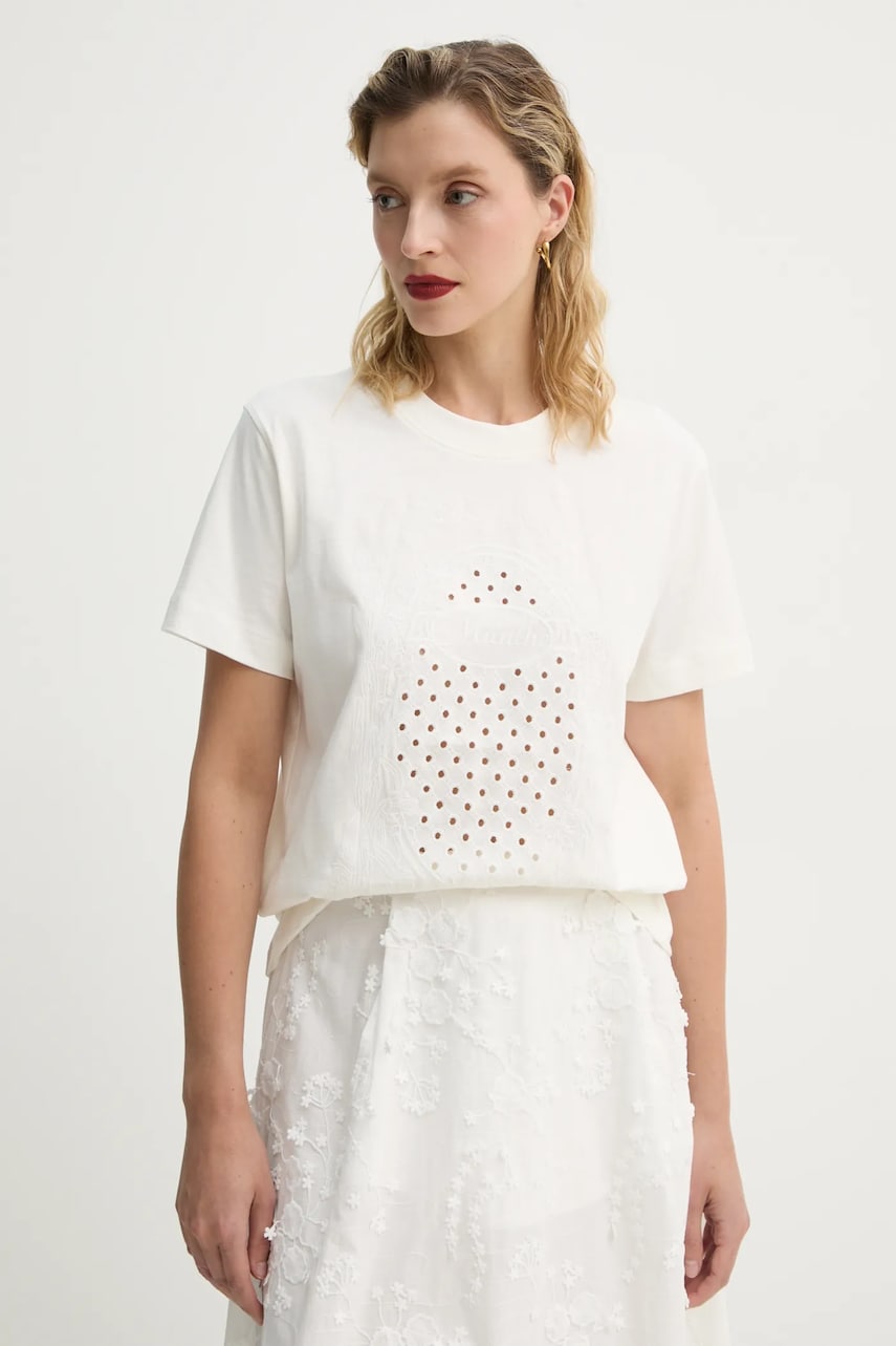MUNTHE tricou din bumbac FENELLA femei, culoarea bej, 251111325161 MUNTHE tricou din bumbac FENELLA femei, culoarea bej, 251111325161