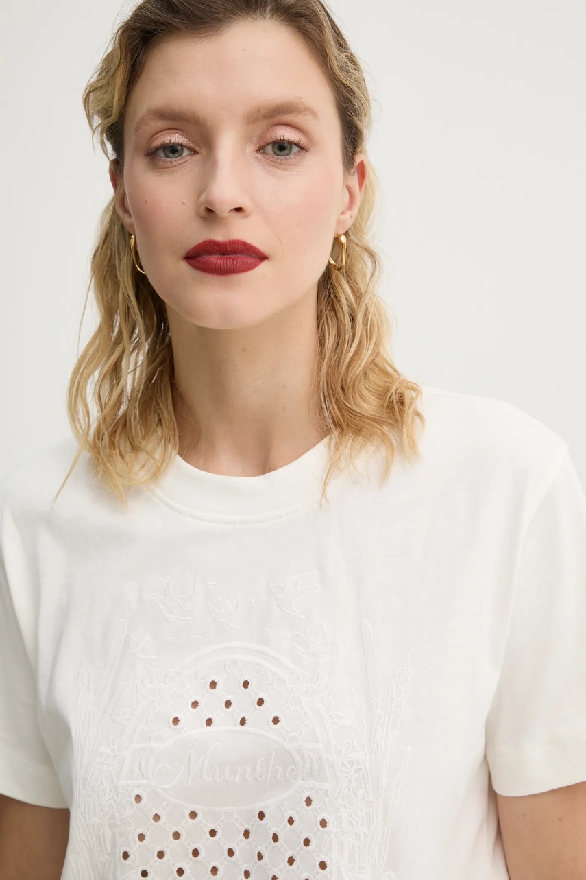 Βαμβακερό μπλουζάκι MUNTHE FENELLA γυναικείο, χρώμα: μπεζ, 251111325161 φωτογραφία