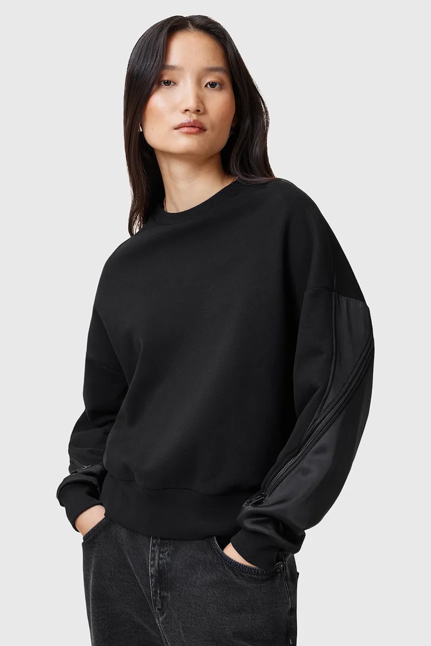 Levně Bavlněná mikina AllSaints PEGGY černá barva, hladká, W061JC