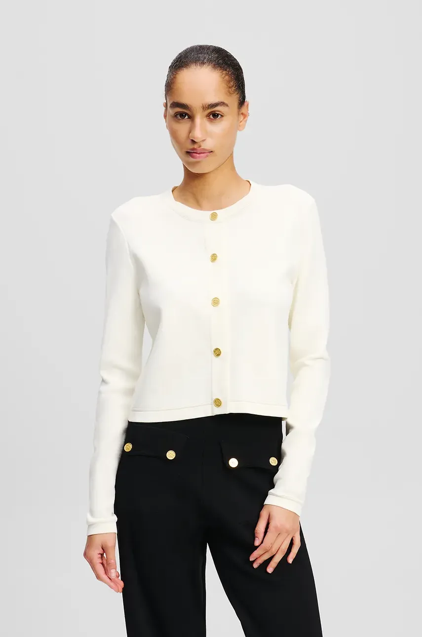 Karl Lagerfeld cardigan femei, culoarea alb, A2W18028