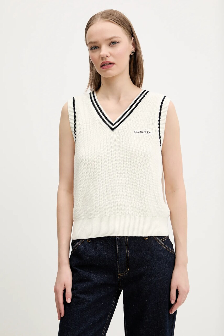 Levně Bavlněná vesta Guess Jeans béžová barva, W5GR02 Z3HM1