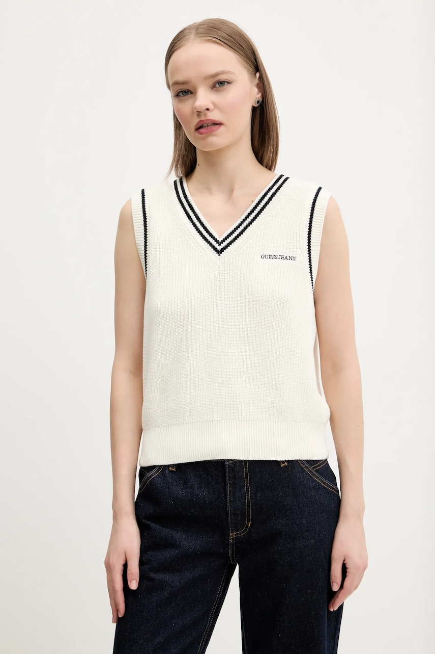 Бавовняна жилетка Guess Jeans жіночий колір бежевий W5GR02 Z3HM1