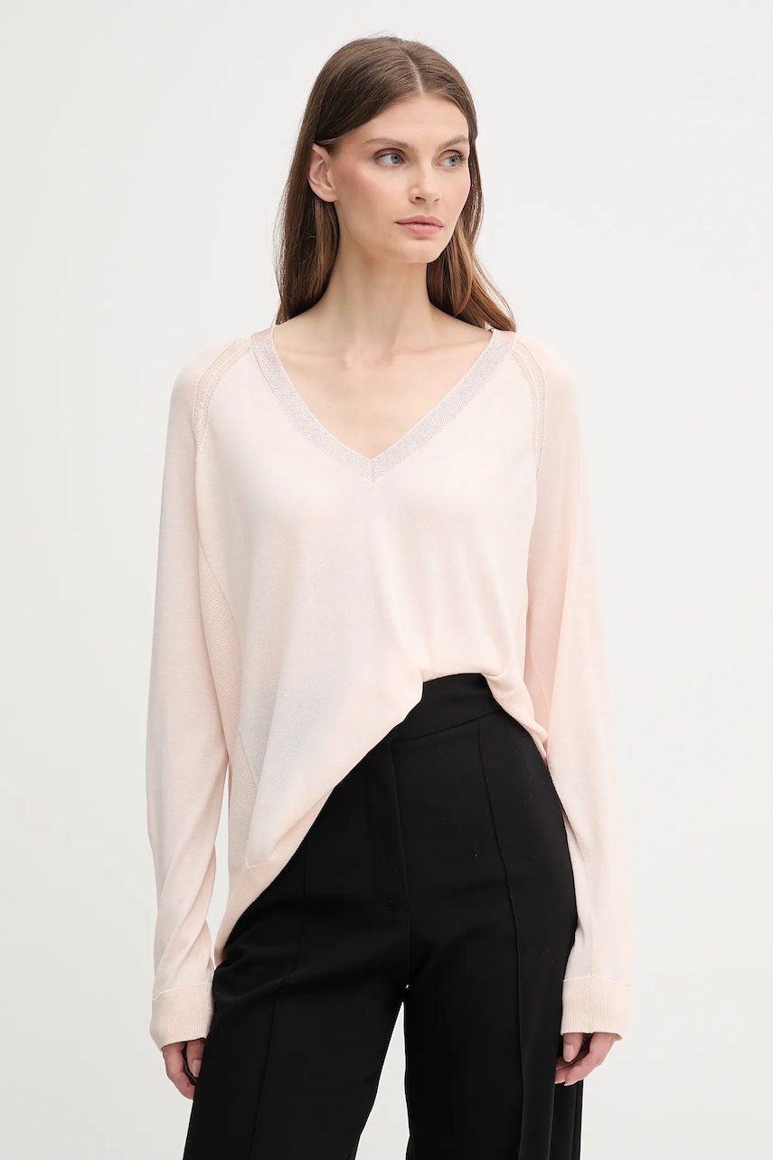 Marc Aurel pulover din amestec de mătase culoarea bej, light, 8943-8000-82051